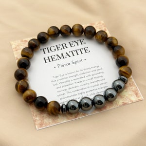 Hematite Tiger Eye Bracelet, Men, Women,Healing Crystal Bracelet for Strength, Protection, Courage, Good Luck, Gifts for him for her