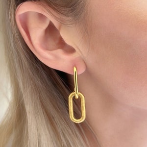 Gold Filled Cable Link Earrings, Minimalist Ribbed Link Earrings,Modern Geometric Earringd,Best Gifts for Her