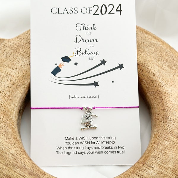 2024 Graduation Wish Bracelet,College Graduation Senior 2024,High School Class of 2024,Make a Wish,Personalized Student Gifts