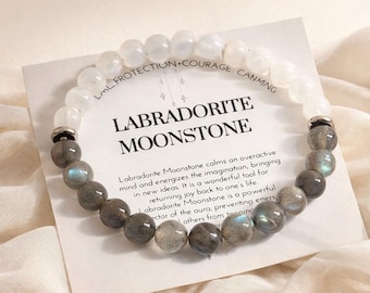 Labradorite and Moonstone Gemstone Bracelet,Healing Crystal Bracelet for New Beginnings,Deal with Change, Emotional Healing Gifts for her