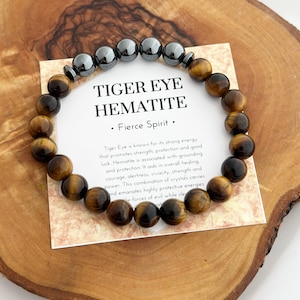 Hematite Tiger Eye Bracelet, Men, Women,Healing Crystal Bracelet for Strength, Protection, Courage, Good Luck, Gifts for him for her