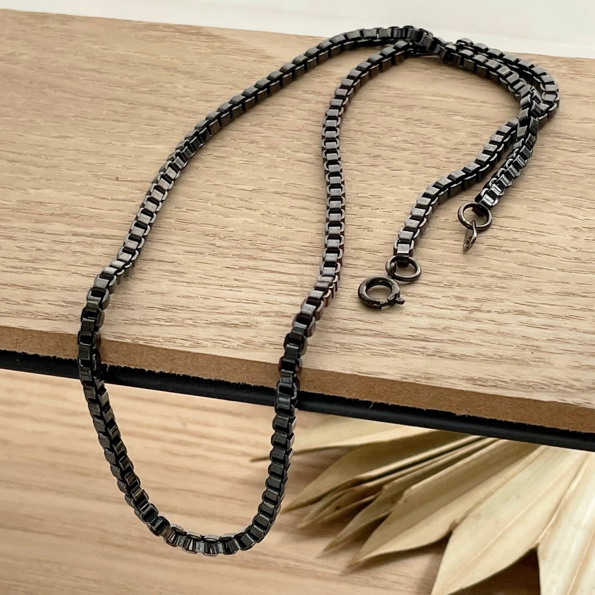 Waterproof Gunmetal Box Chain Necklace,Men,Women,Modern Stainless Steel Black Chain Necklace,Jewelry Gifts for boyfriend,brother,husband