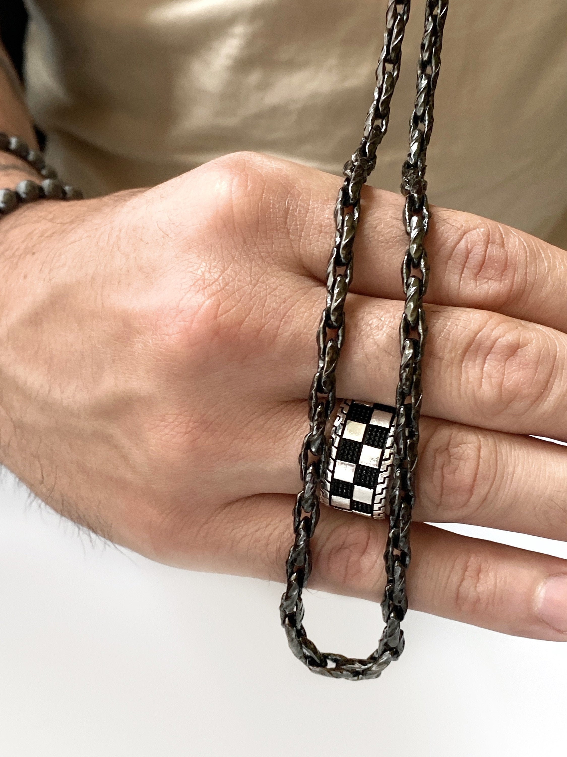 Mens Black chain necklace24 inch Long Statement necklace for Etsy