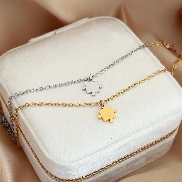 Gold or Silver Puzzle Piece Necklace,Meaningful Matching Necklaces Gift