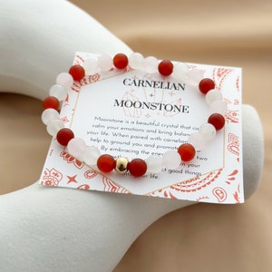 Handmade Red Carnelian & Rose Quartz Stretch Bracelet – 6/8mm Beads – With Velvet Gift Bag