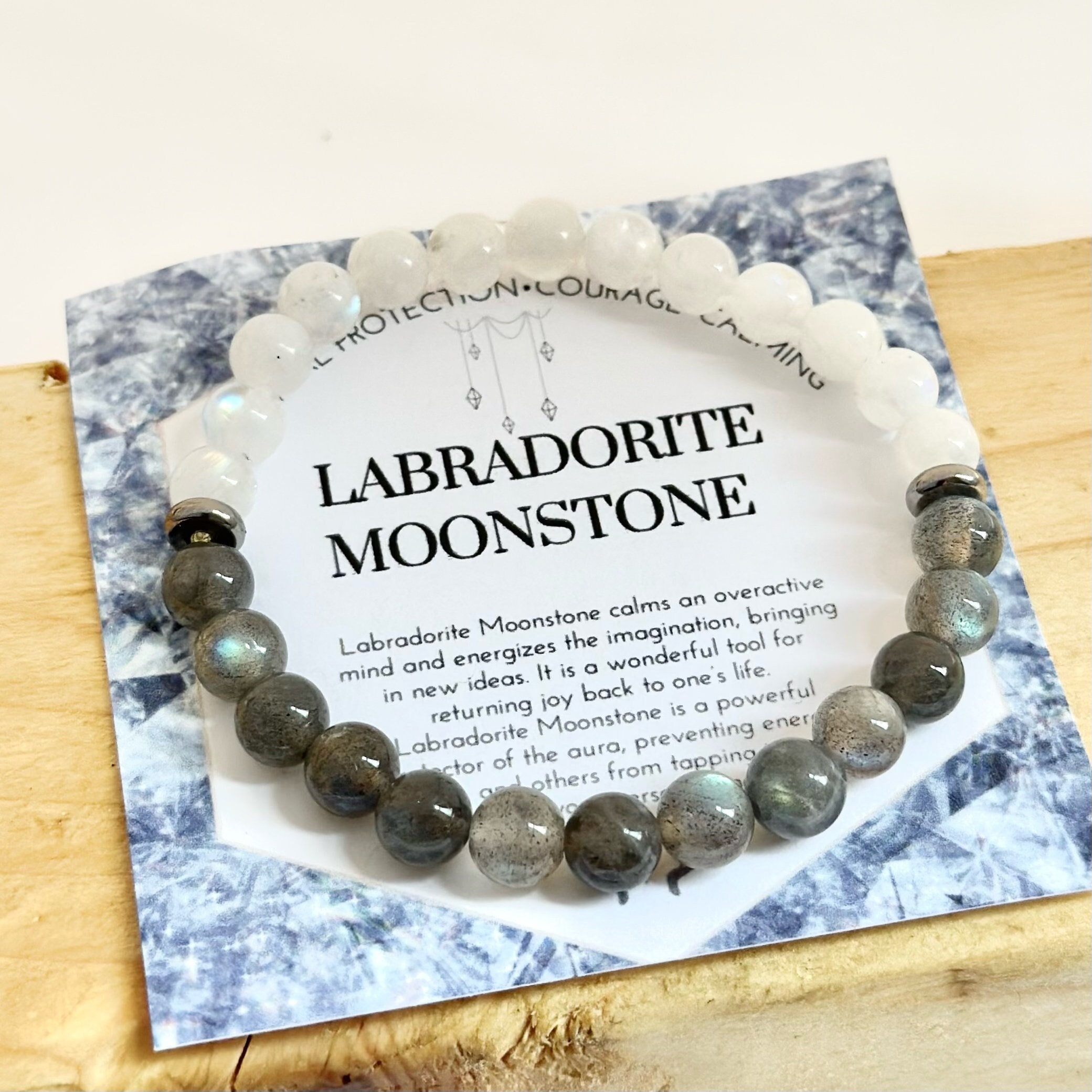 Labradorite Moonstone Gemstone Bracelet,Healing Crystal Bracelet for New Beginnings,Banish Fear&Insecurities,Deal with Change, New Goals