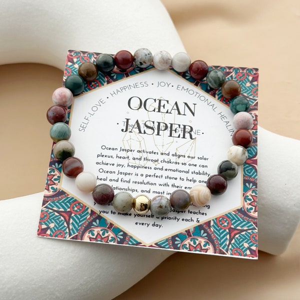 Ocean Jasper Bracelet,Healing Crystal Bracelet for Women,Men,Emotional Stability Gemstone Beaded Bracelet,Best Crystal Jewelry Gifts