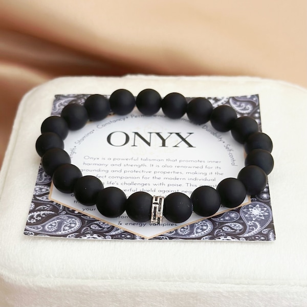 Black Onyx Healing Crystal Bracelet for Men and Women, Beaded Gemston Beaded Bracelet for Protection,Confidence,Strength,Best Gifts for Him