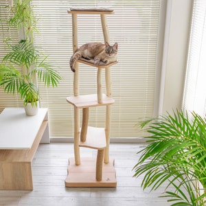 Cat tree with wood - natural, large and tall cat tree