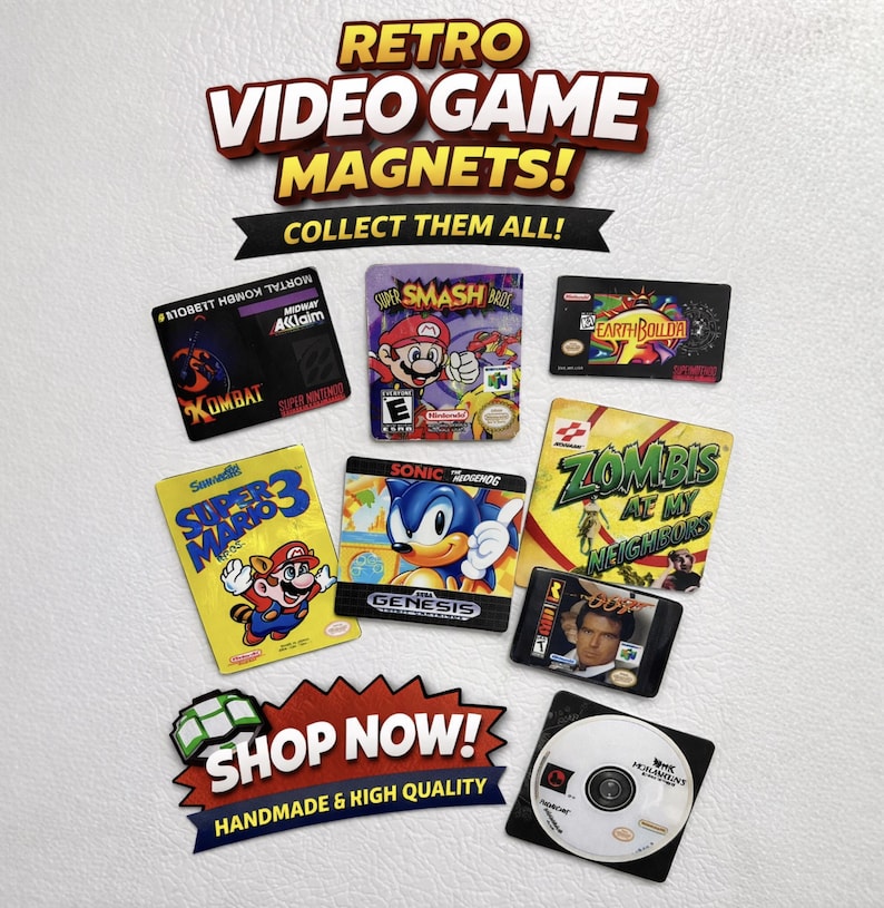Retro Videospiel Magnete - 90er Jahre Nostalgie - Super Mario, Sonic, mortal kombat & mehr! Bild 1