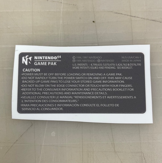 N64 Backside Cartridge Labels Authentic Replacement Sticker. Etsy
