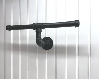 Double Wall Mounted Toilet Paper Holder — Rustic Black Iron Pipe