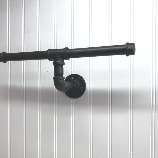 Double Wall Mounted Toilet Paper Holder — Rustic Black Iron Pipe