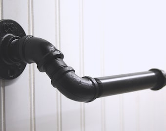 Angled Single Wall Toilet Paper Holder — Rustic Black Iron Pipe