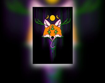 Neon Fox Print | Alien Fox | Wall Art |