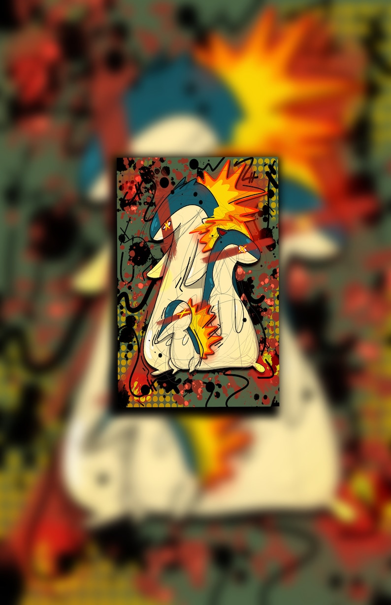 Cyndaquil Evolution Trio Print Pokemon Graffiti Trash Polka Art Print Wall Art Digital Print Multiple Sizes image 1