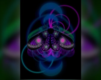 Moth | Neon Moth Print | Art Print | Wall Art | Digital Print| Multiple Sizes