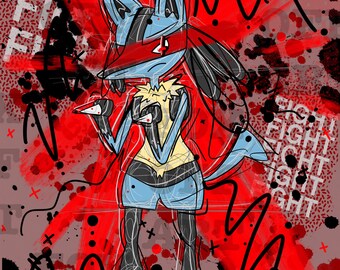 Lucario Glossy Print | Pokemon | Spooky | Art Print | Wall Art | Digital Print| Multiple Sizes