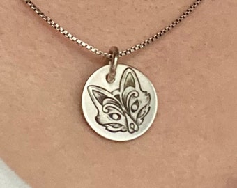 Engraved Sterling Silver Necklace Pendant featuring a Cute Fox--The Perfect Holiday Gift or Stocking Stuffer