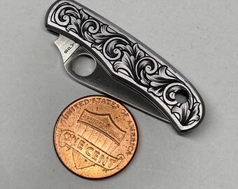 Hand Engraved Not Laser Engraving Mini Small Spyderco Bug Key Chain Folding Pocket Stainless Steel Knife