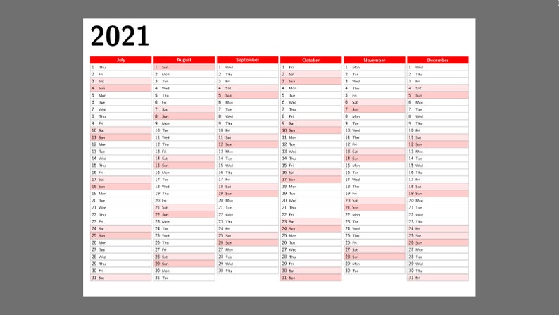 One Page Calendar 2021 Printable 2022
