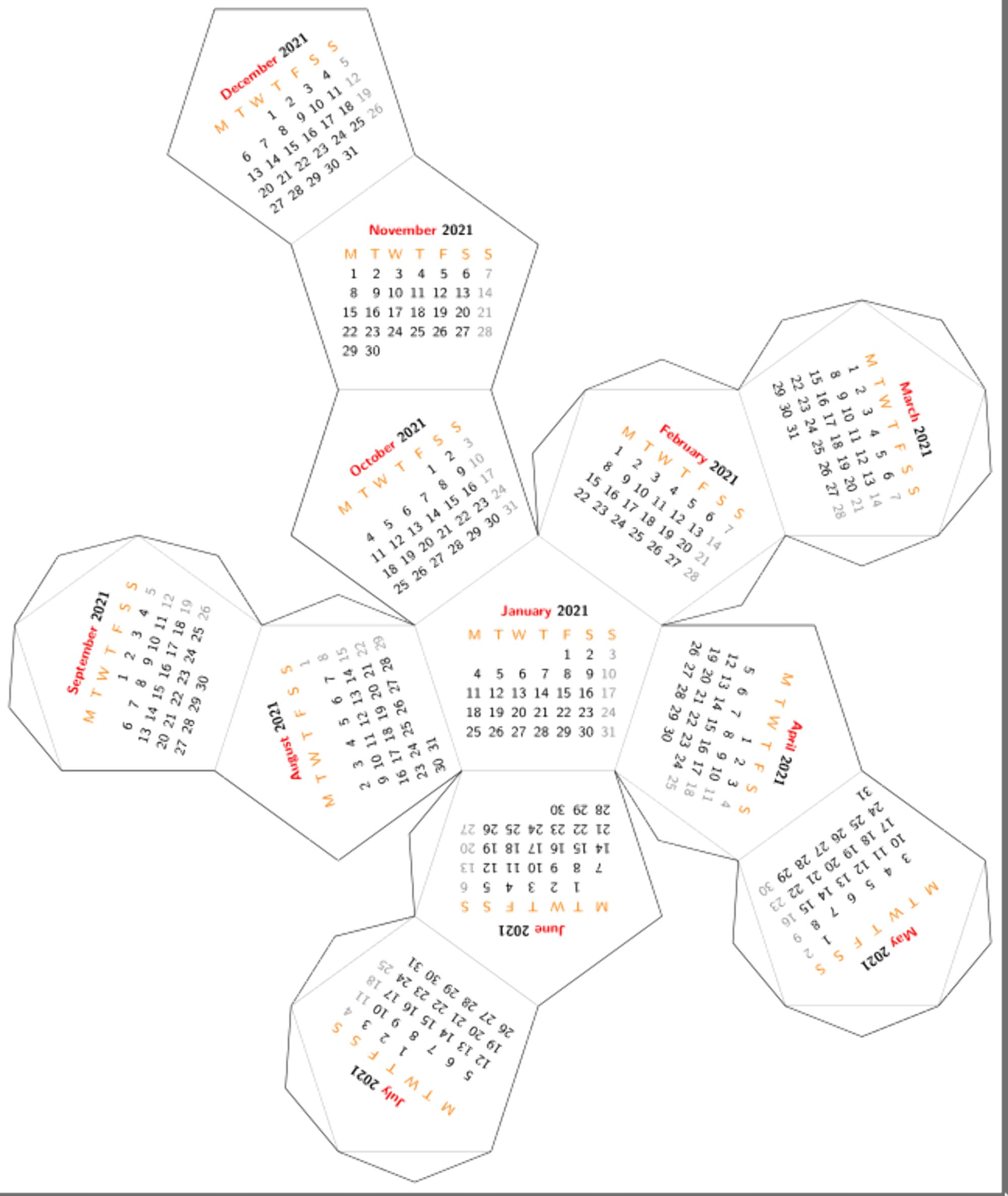 Foldable dodecahedron desktop calendar Etsy