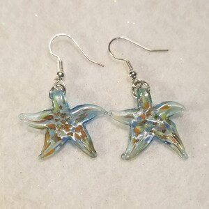 Hand painted Murano Glass Starfish Dangle Earrings