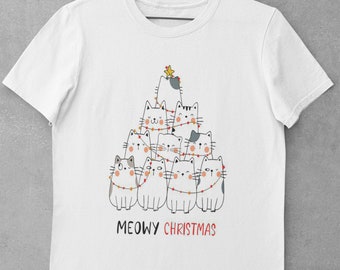 Crazy Dog Tshirts Mens Meowy Christmas Funny Cat Dad Ugly Sweater T Shirt Adult Humor Sarcastic 