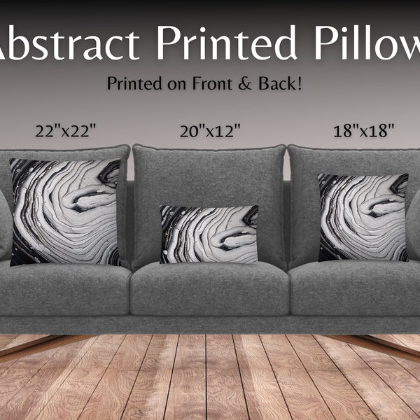 Modern Ring Pour Pillow - Fluid Art Print in Black White Grey - Available in Multiple Sizes