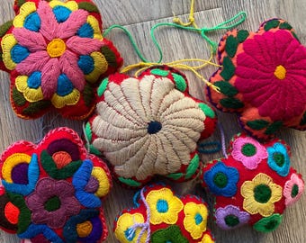 Handmade embroidered felt floral charms for purses, bags, suitcases Made in Mexico
