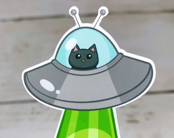 UFO Katze Vinyl Aufkleber | Katze, Aliens, UFO, Weltraum, Galaxy, MacBook Aufkleber, Laptop Aufkleber, Süßer Aufkleber