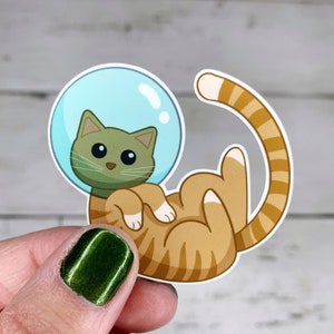 Adesivo de vinil de gato espacial | Astronauta, gato, alienígenas, gatinho, decalque para MacBook, adesivo para laptop, adesivo à prova d'água, adesivo fofo, decalque de vinil