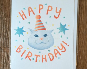 Cat Birthday Card with Envelope | Greeting Card, Stationery, Blank Card