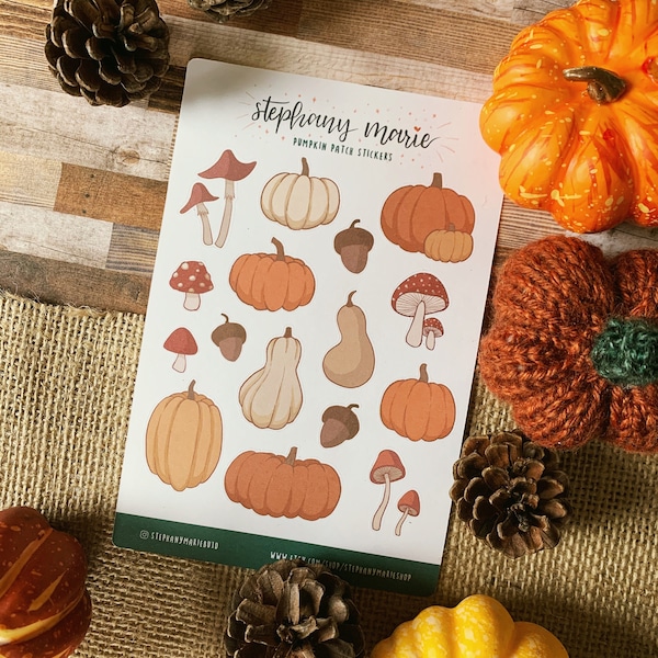 Autumn Pumpkin Patch Sticker Sheet | Fall, Halloween, Bullet Journal Stickers, Planner Stickers, Bujo Stickers, Journaling, Scrapbooking