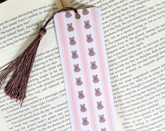 Teddy Bear Stripes Bookmark | Soft Girl Aesthetic, Coquette, Bookish Gift, Bookworm, Book accessories, Page holder, Librarian Gift, Reader