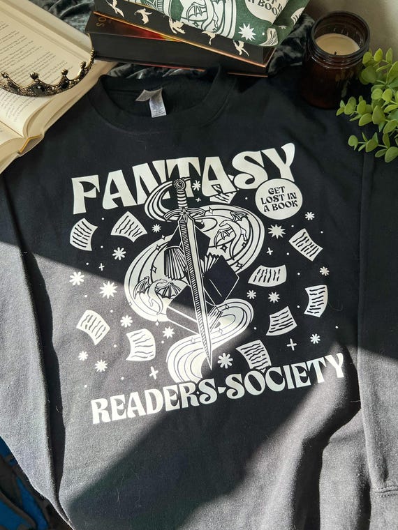 Fantasy Readers Society Crewneck Sweatshirt | Fantasy, Dragons, Unisex, Gift Idea, Womens crewneck, Kitten, Reader, Bookworm, Librarian Gift