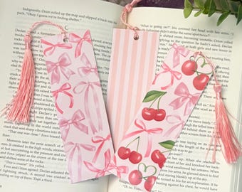 Coquette Bookmark Set | Bows, cherries, Soft Girl, Bookish Gift, Bookworm, Book accessories, Page holder, Librarian Gift, Reader Gift