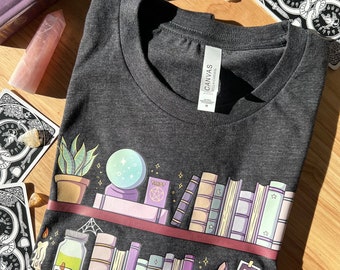 Witchy Bookshelf Cats Shirt | Unisex, Gift Idea,T Shirts, Girls T Shirts, Graphic Tee, Kitten, Cat Lady, Librarian Gift