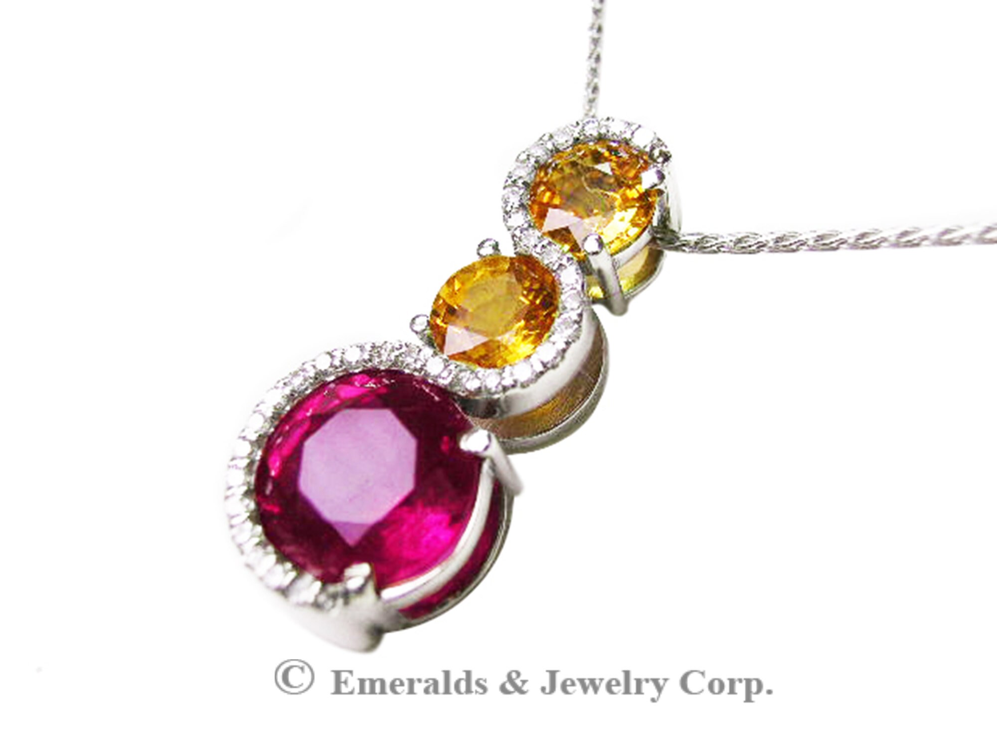 14K Natural Ruby Yellow Sapphire and Diamond Pendant Necklace Etsy.de