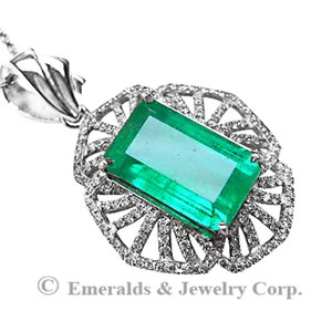 6.19 ct. Natural Colombian Emerald Pendant 14k White Gold