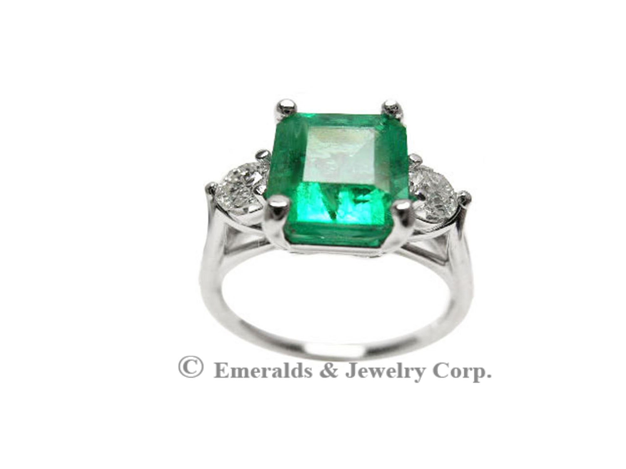 18K Engagement Emerald Ring Emerald-Cut Colombian Emerald | Etsy