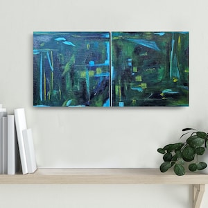 Dark Aqua Diptych