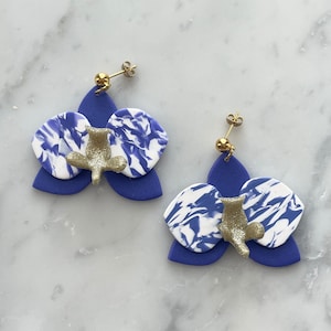 blue and white orchid earrings
