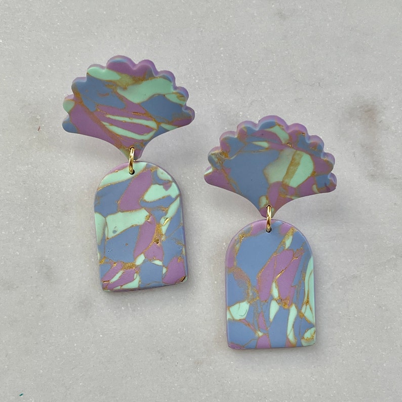 tie dye fan arch earrings