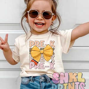 Pre-K Back to School Shirt, Custom Girls 1st Day of School Shirt, Pre-Kindergarten Teacher Shirt, Pre-k Squad T-Shirt, Pre-K Pencil Bow Tee