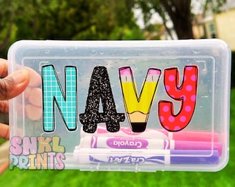 Custom Name Pencil Box, UV DTF Personalized School Supply Organizer Box, Back to School Gift for Kids, Personalized Pencil Box for Kids