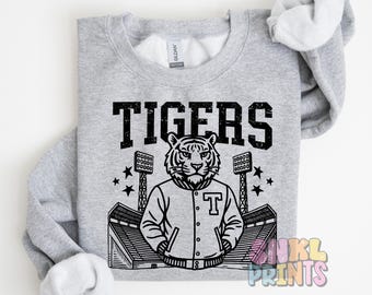 Tigers Mascot Sweatshirt, Tigers Game Day Sweater, Tiger School Spirit Sweatshirt, Tiger Football Sweatshirt, Custom Team Name Sweatshirt