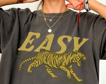 Easy Tiger Comfort Colors®-T-shirt, vintage distressed tijgershirt, oversized retro tijger-T-shirt, trendy grunge indie boho-shirt, graphic T-shirt