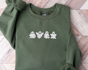 Embroidered Ghost Sweatshirt | Womens Ghost Sweatshirt | Halloween Sweatshirt | Womens Fall Sweater | Coffee Lover Gift | Halloween Gift