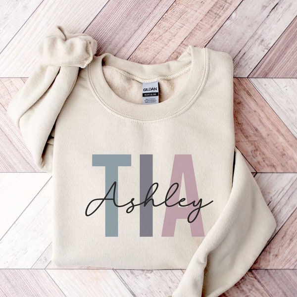 Sweat-shirt personnalisé Tia | Nouveau cadeau Tia | faire-part bébé | Cadeau pour tante | Cadeau fête des mères | Sweat-shirt Tia | Cadeau Tia personnalisé